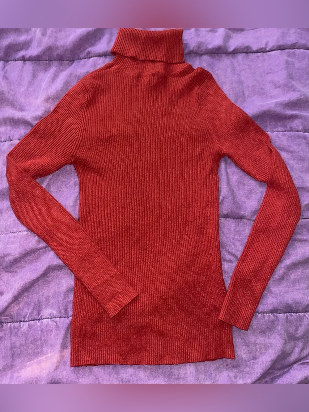 Slim Ribbed Turtleneck Sweater - Red - Picture 2 of 4